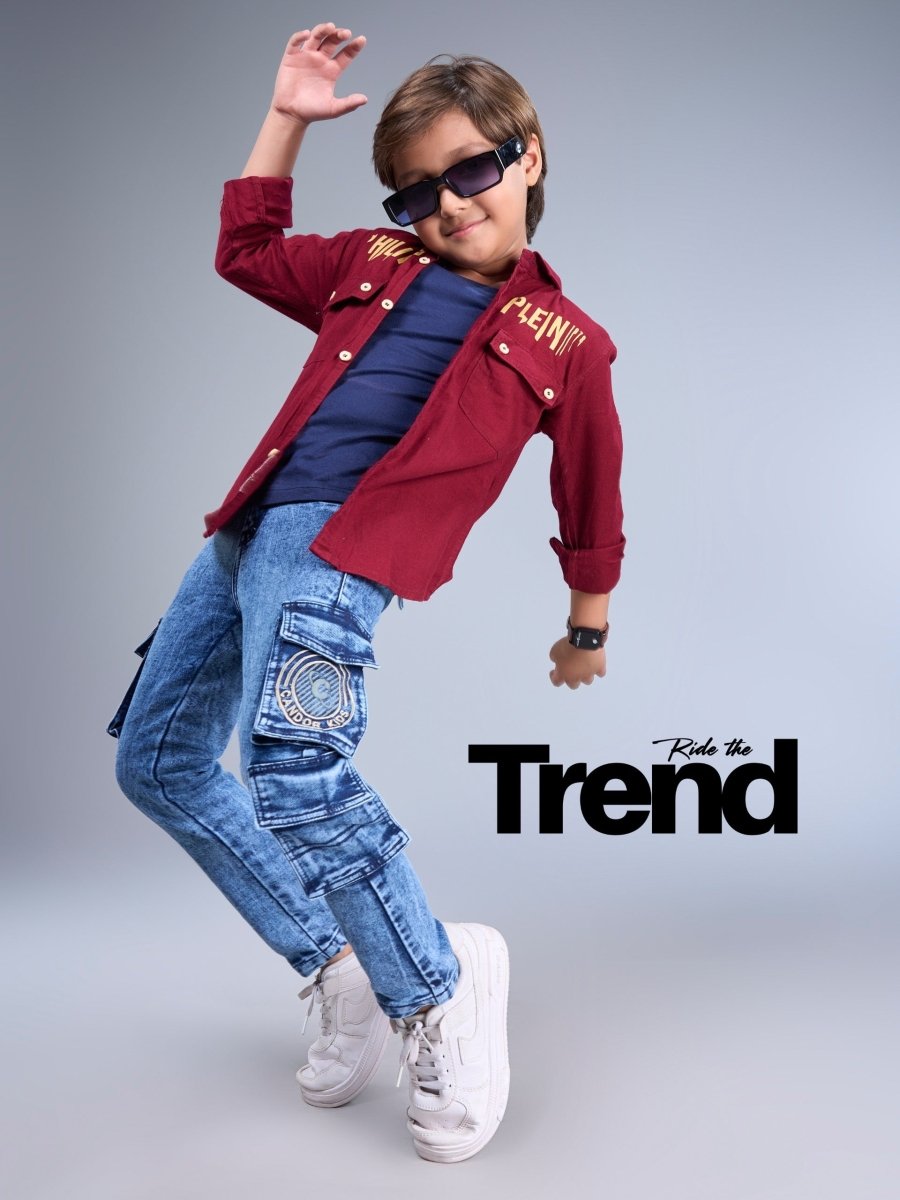Carbon Cruiser - Carbon Blue Jogger Jeans with Cargo Pockets - Candor Kids