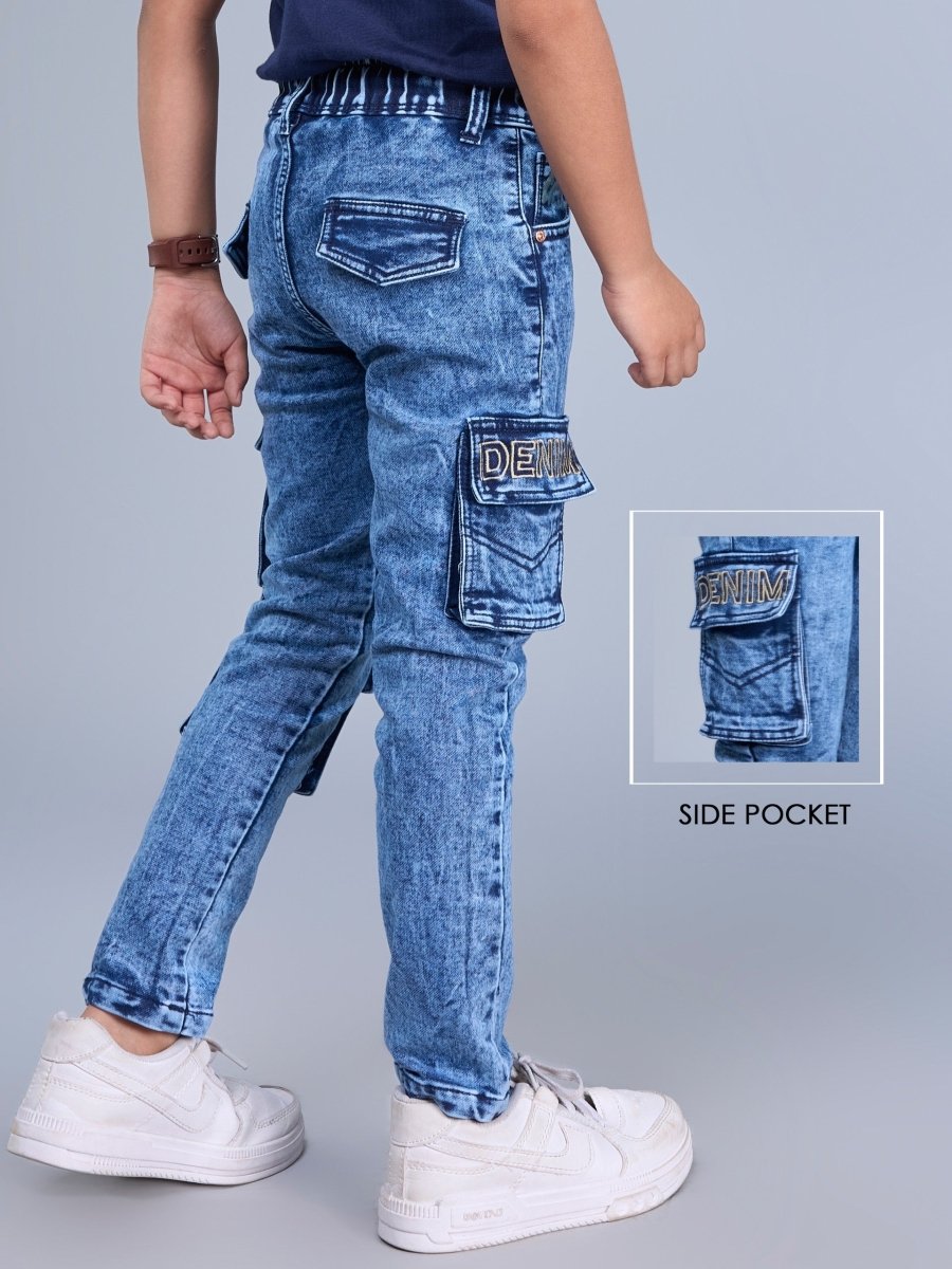 Carbon Cruiser - Carbon Blue Jogger Jeans with Cargo Pockets - Candor Kids