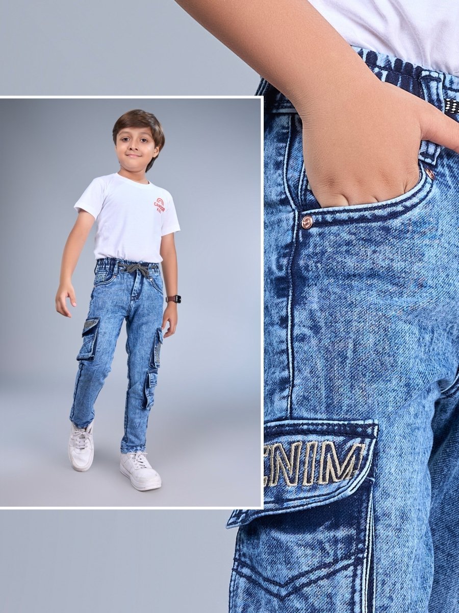 Carbon Cruiser - Carbon Blue Jogger Jeans with Cargo Pockets - Candor Kids
