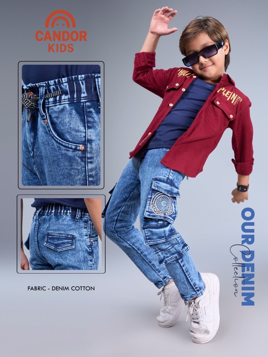 Carbon Cruiser - Carbon Blue Jogger Jeans with Cargo Pockets - Candor Kids