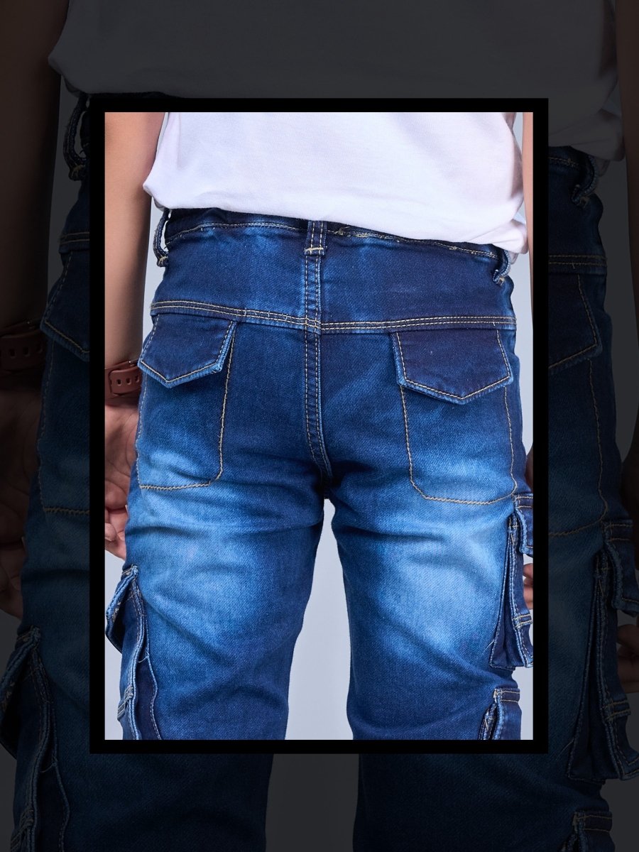 Dark Patrol - Dark Blue Cargo Jeans for Kids - Candor Kids