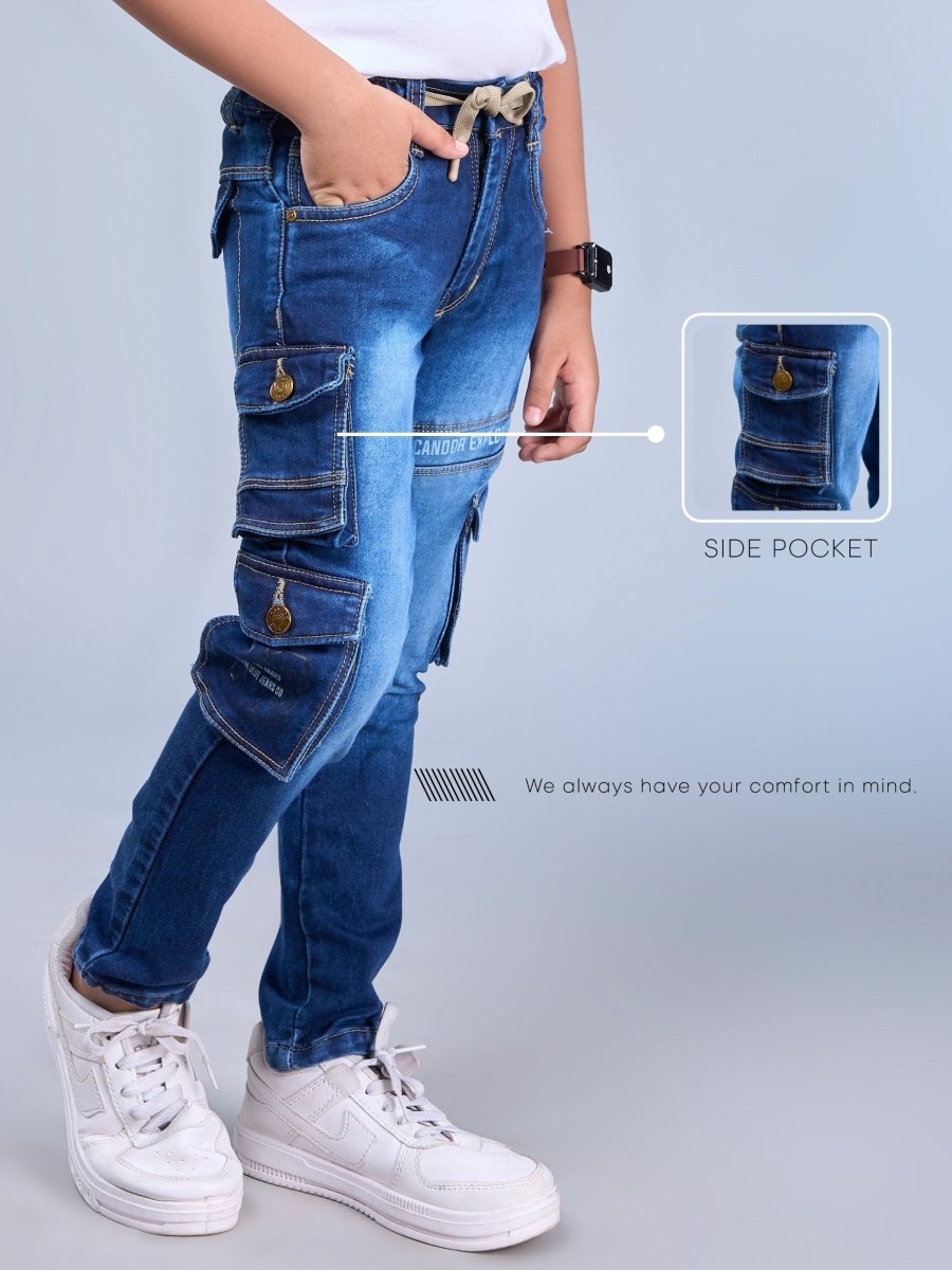 Dark Patrol - Dark Blue Cargo Jeans for Kids - Candor Kids