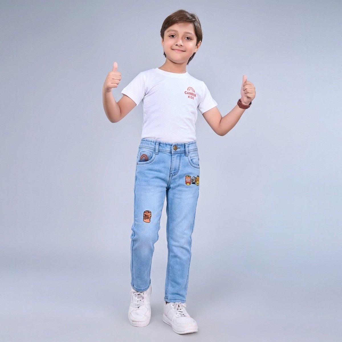 Ice Blue with Graphic Print - Denim For Kids - Candor Kids