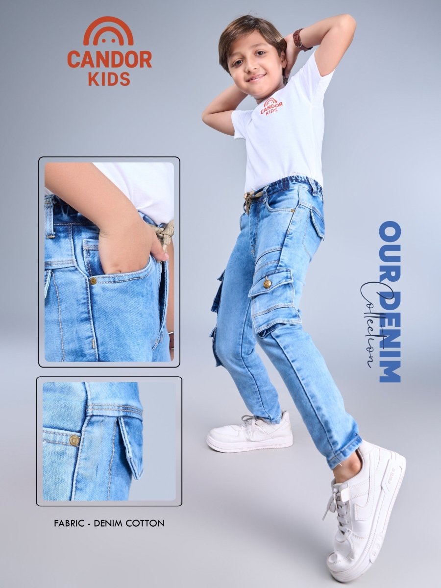 Sky Patrol - Light Blue Cargo Jeans for Kids - Candor Kids
