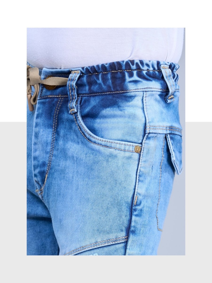 Sky Patrol - Light Blue Cargo Jeans for Kids - Candor Kids