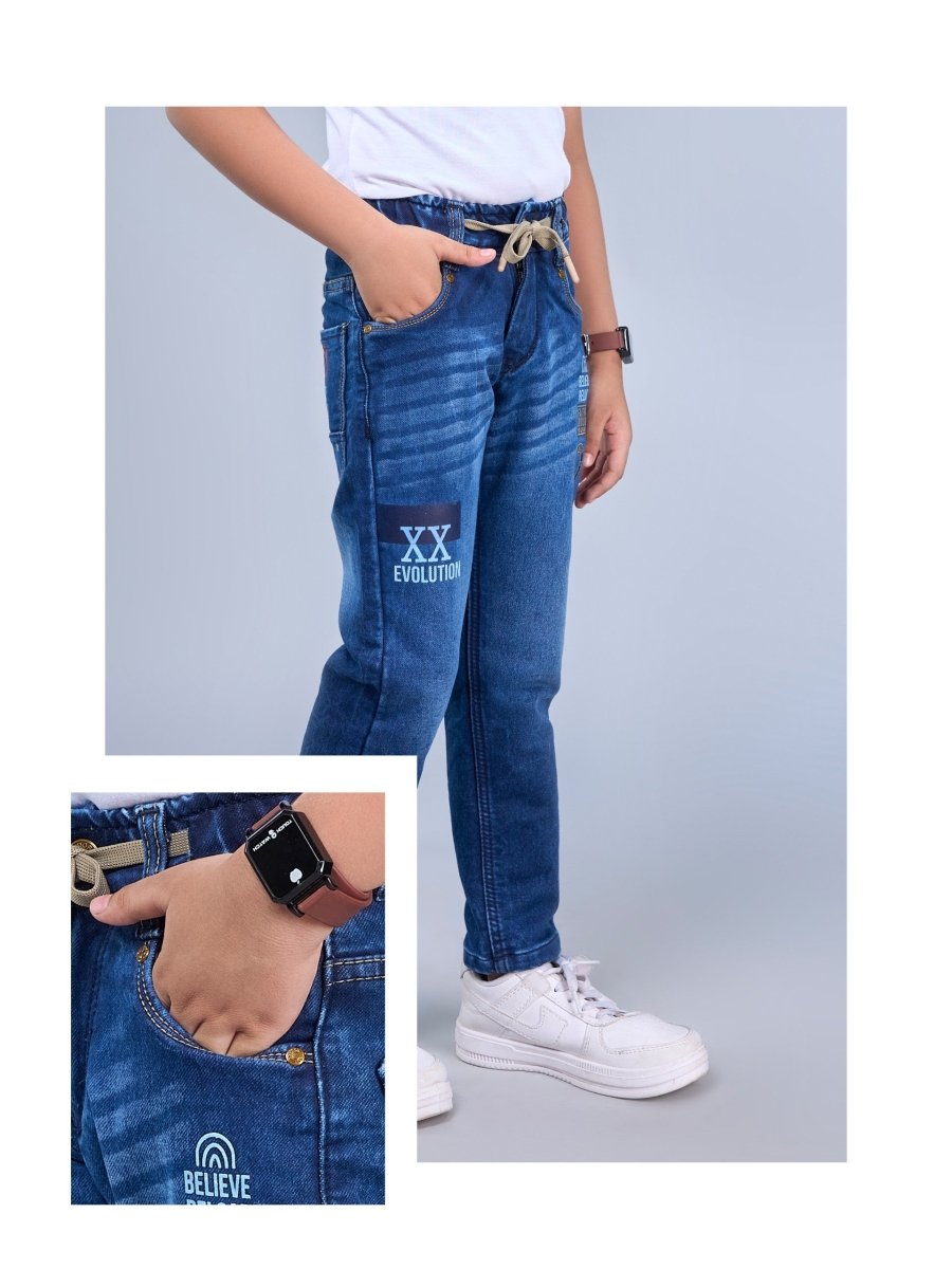 Sticker Riot - Funky Printed Blue Jeans for Kids - Candor Kids