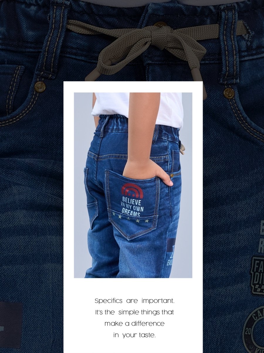 Sticker Riot - Funky Printed Blue Jeans for Kids - Candor Kids
