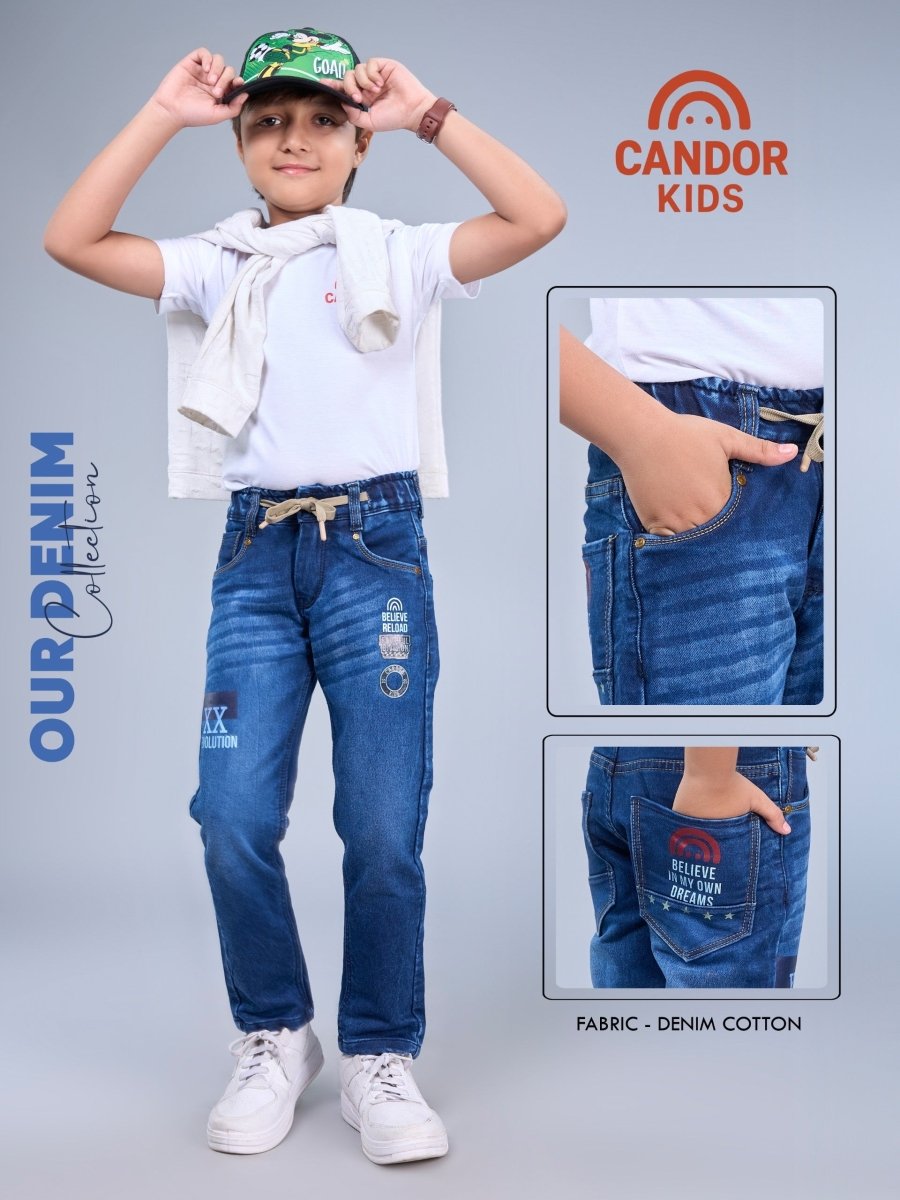 Sticker Riot - Funky Printed Blue Jeans for Kids - Candor Kids